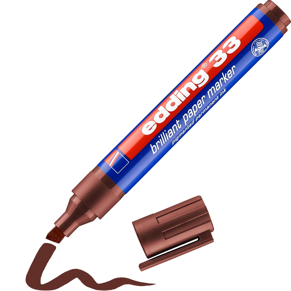 edding 33 marcador de tinta brillante para papel - marrón - 1 rotulador permanente - punta biselada 1-5 mm - colores vibrantes - resistentes a la luz en papel, cartón, plástico, metal y vidrio