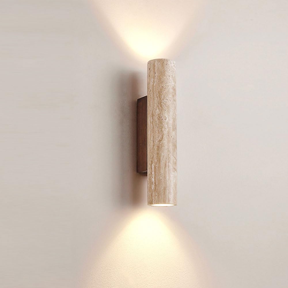 SXSCARKX Nordic Wabi Sabi Wall Sconce Light Bedroom Yellow Travertine Mid Century Up And Down Mounted Lamp For Hallways Beige Farmhouse Fixture Living Room Bathroom