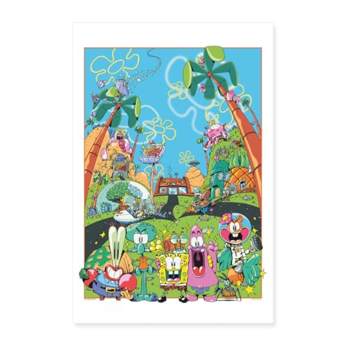 Spreadshirt Bob l'Éponge Bikini Bottom Par Mackey Poster 40x60 cm, taille unique, blanc