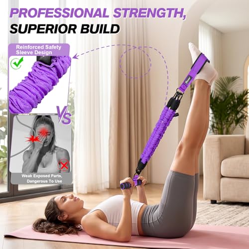 Image of WOQQW Multifunction Pedal Resistance Band with Handle, Upgraded 3 Tube Adjustable Foot Resistance Bands for Core, Arm, Legs, Body Puller Trainer - Sit Up Exercise Equipment for Women Men