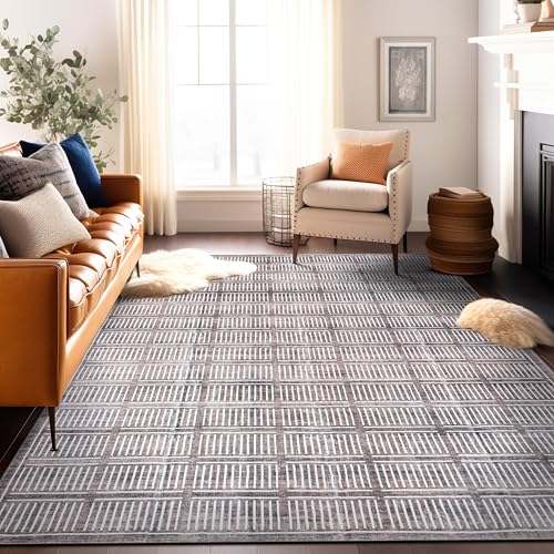 Rugshop Bohemian Stripe Lines Washable Non Slip Area Rug 8' x 10' Brown