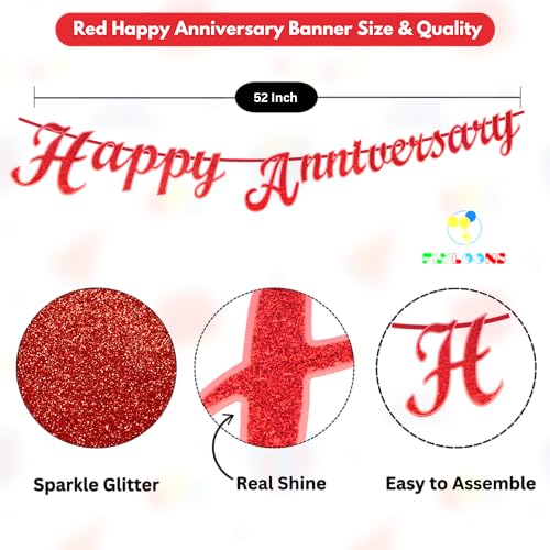 Image of Flyloons 100th Happy Anniversary Decoration Items Red Rose Gold for Men Women Husband Wife Mom Dad Parent Couple Home Bedroom Car With 20 Pcs Metallic Balloons Anniversary Banner 2 Pcs Heart Set Kit