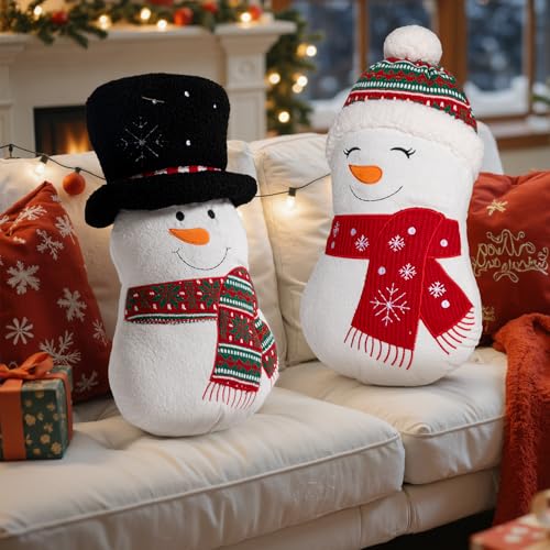 Lanpn 2 Stück Weihnachts Kissen, Schneemann Kissen Weich Schneemannfiguren Kopfkissen Weihnachtskissen dekoratives Schneemannkissen für Geschenk Party Bett Sofa Couch Weihnachten Deko