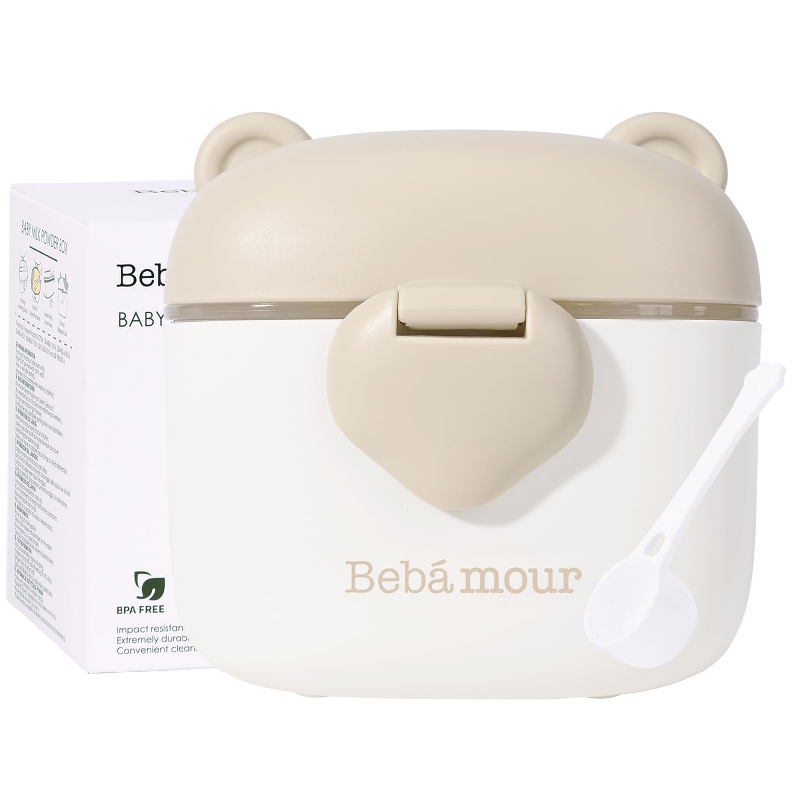 Bebamour Milchpulver Portionierer 500ML Formelspender mit Schaufel und Nivellierer, tragbare Aufbewahrungsformel, Behälter für Reisen, nicht verschüttet,Bear