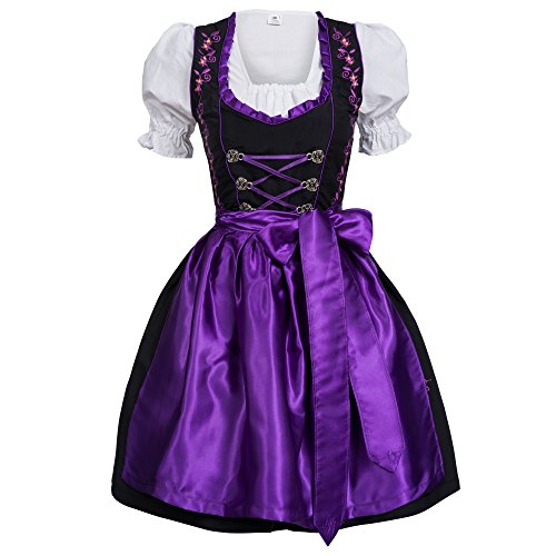Iseaa Damen Dirndl Kleid Dirndlkleid Trachtenkleid Midi Schwarz Hakenverschluß lila 44 Cover
