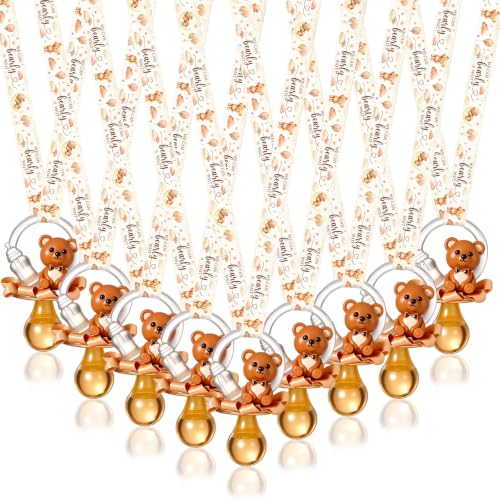 Image of Coume 60 Pcs Baby Shower Pacifiers Necklace Cute Bear Bottle Acrylic Pacifiers Necklaces for Baby Shower Games Guests Gender Reveal Party Favors Prize Decorations DIY (Brown,Cute)