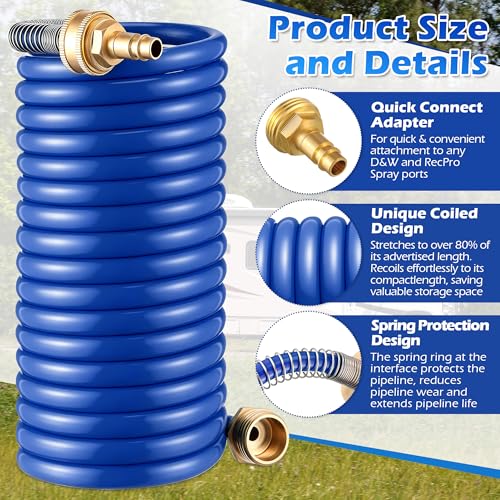 Image of RV Exterior Shower Hose, 15FT Coil Water Hose with 1 /2 inch Quick Connect Adapter, Recoils to 9 inch - Weather Resistant Recoil Garden Camper Tube for RV Outdoor Shower, Garden Use, 3 /4 inch Fitting