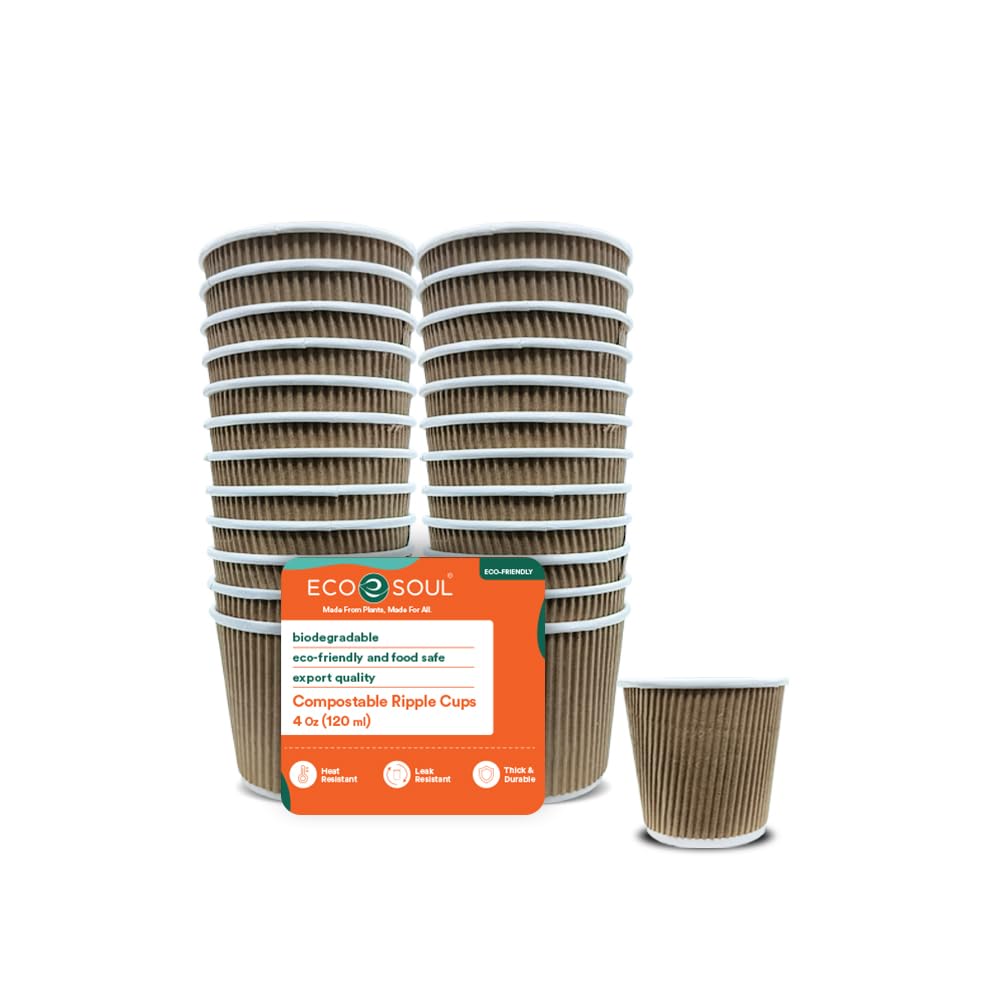 ECO SOUL [120 ml, 100 Count] Biodegradable Ripple Cups| Sustainable Disposable Paper Cups | Eco-Friendly Hot Cups | Sturdy, Microwave Safe (B0DC6WLX6F) Amazon Price History, Amazon Price Tracker
