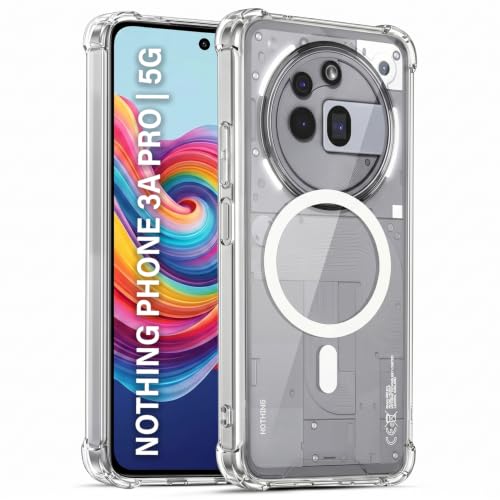 Image of TRUEUPGRADE Back Cover for Nothing Phone 3a Pro 5G Non Mag-Safe Transparent PC + TPU Bumper Case with Magnetic Print Shockproof Protection (Transparent Mag-Safe)