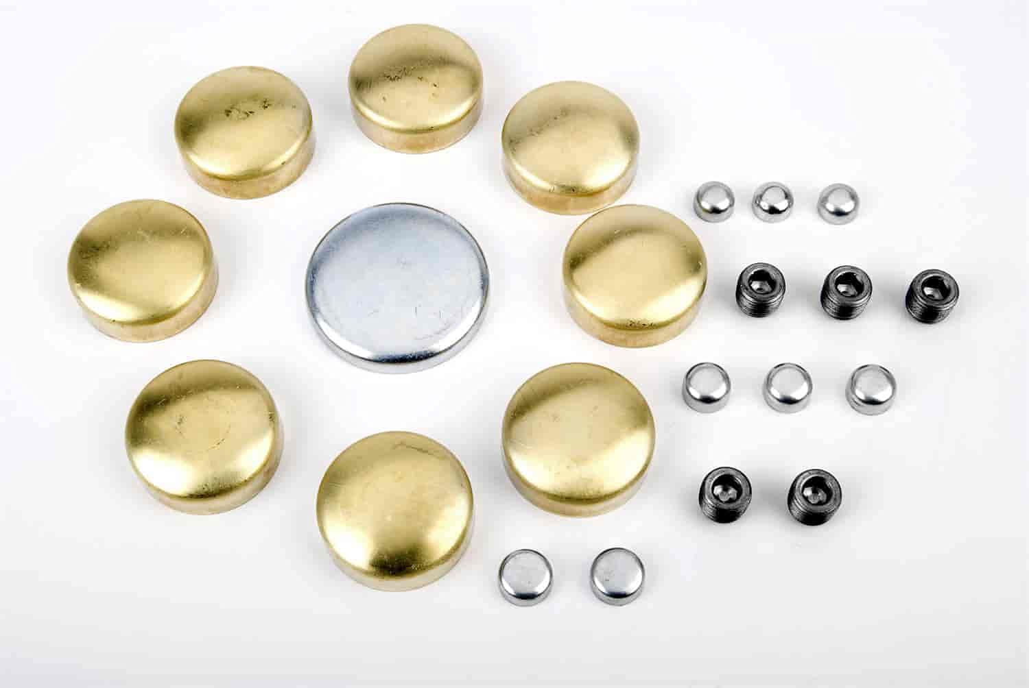 JEGS Brass Freeze Plug Kit | Fits 1957-1997 Small Block Chevy 262-350 | Made In USA | Includes 22 Plugs