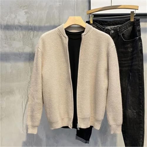 Mens Knitted Sweaters Black Clothes Plain Cardigan Solid Zip-up Zipper Collared Long Sleeve Tops2
