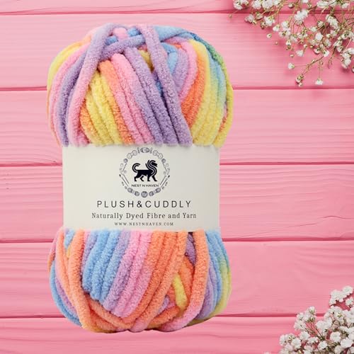 Image of NESTNHAVEN, Plush & Cuddly, Chenille Yarn Supersoft Knitting Wool Ball, (1 Ball /100 Gram Each) Multi Colour Ball Suitable for Craft, Babywear, Baby Blankets, 5 Bulky, Shade no - NNHB024