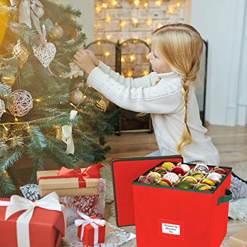 Holdn’ Storage Christmas Ornament Storage Box With Lid - Christmas Décor Storage Containers That Store Up To 64 Holiday Ornaments - Red/Green Trim #TOP3
