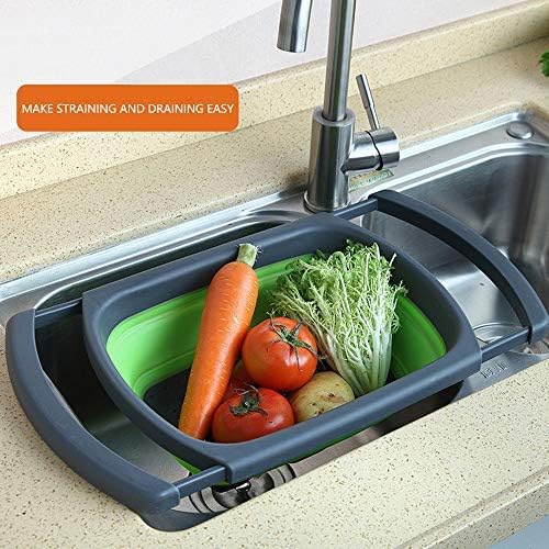 Kitchen Collapsible Colander,Colander Collapsible Silicone,Colander Strainer Over The Sink Vegetable/Fruit Colanders Strainers With Extendable Handles, Folding Strainer for Kitchen (6 Quart, blue)
