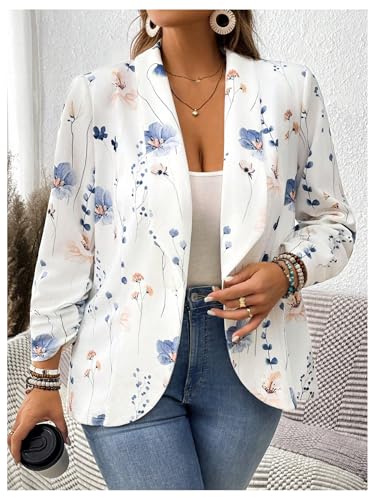 Floerns Women's Plus Size Floral Blazer Shawl Neck Long Sleeve Business Suit Jacket4