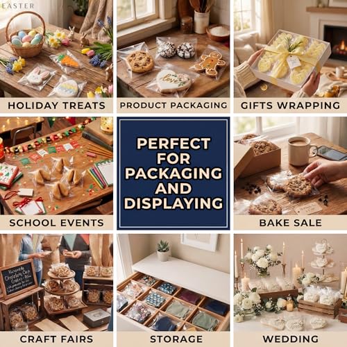 Image of Wowfit 200 CT 5x7 Clear OPP Plastic Bags, Re-Sealable Self-Sealing Cello Bags Great for Cookies, Decorative Wrappers, Party Favors, Candy and More (5' x 7')