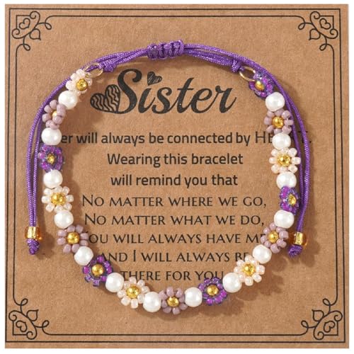 Sister Bracelets With Meaningful Card Bohemian Colorful Beaded Sunflower Charm Bracelet for Sister Bestie Best Friend Friendship Jewelry Birthday Gifts