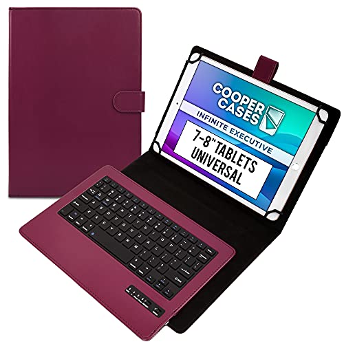 Cooper Infinite Executive Keyboard Case for 7, 7.9, 8" Tablets  2-in-1 Leather Folio Cover & Bluetooth Wireless Keyboard with Hotkeys