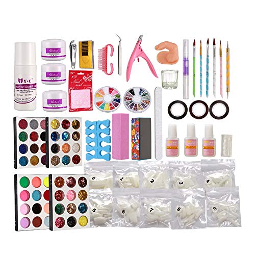 Nail Art Kit, TEEROVA Professional 48 Acrylic Powder Liquid Brush Glitter Clipper Primer File Nail Art Tips Set Kit