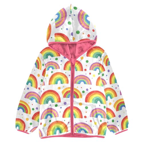 Rainbow Polka Dots Girls Fleece Jacket Girls Fall Jacket Girl Coats Zip Up Hoodie Children Sherpa Warm Outerwear 2-10T