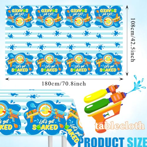 Image of 3Pcs Summer Water Gun Tablecloths-Splish Splash Let's Get Soaked Decorations Summer Water Balloon Table Covers