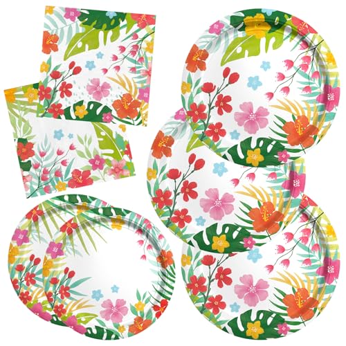 Gatherfun Tropical Luau Party Supplies Kit for 20 - Aloha Hawaiian Party Decorations with Disposable Paper Plates and Napkins | BBQs & Summer party