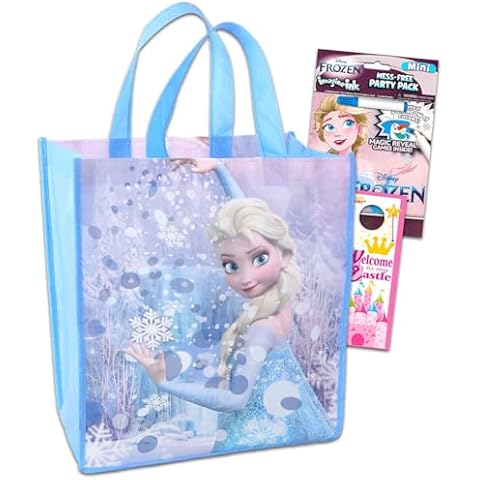 Disney Shop Frozen Travel Bag Bundle 4 Pack Frozen Activity Set Frozen Travel Set with Coloring Books, Games, Puzzles, and Princess Door Hanger Frozen Tote Bag Cover