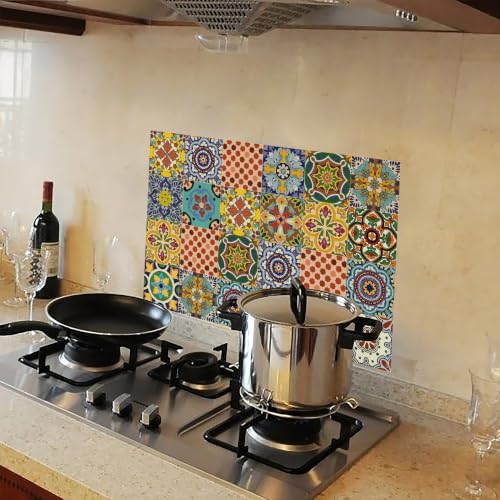 Image of WallDesign Spanish Glaze Tile Sticker - 16 x 24 inch Waterproof Easy Clean Durable Vinyl Decorative Film for Kitchen Counter, Washbasin, Table, Wall, Cupboard-Self-Adhesive