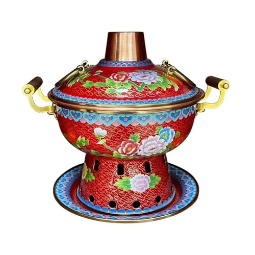 Cloisonne - Plato de cobre esmaltado pequeño, olla caliente, olla caliente comercial, de cobre puro (rojo claro)