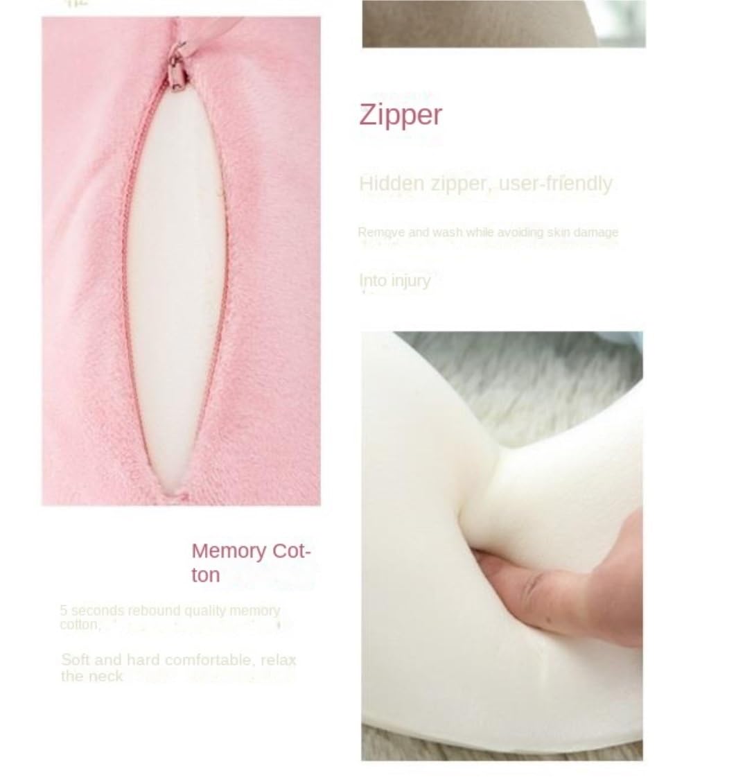Poduszka Podróżna Do Samolotu Samochodu Poduszka Podróżna Z Pianki Memory Foam, Bawełniana Na Szyję, Zdejmowany Pokrowiec Do Samolotów(Pink-B)