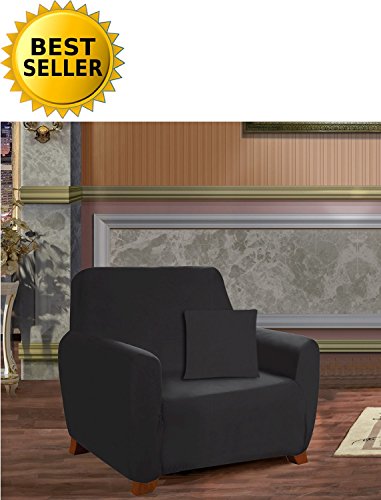 Elegance Linen Collection Luxury Soft Furniture Jersey Stretch SLIPCOVER, Chair Black