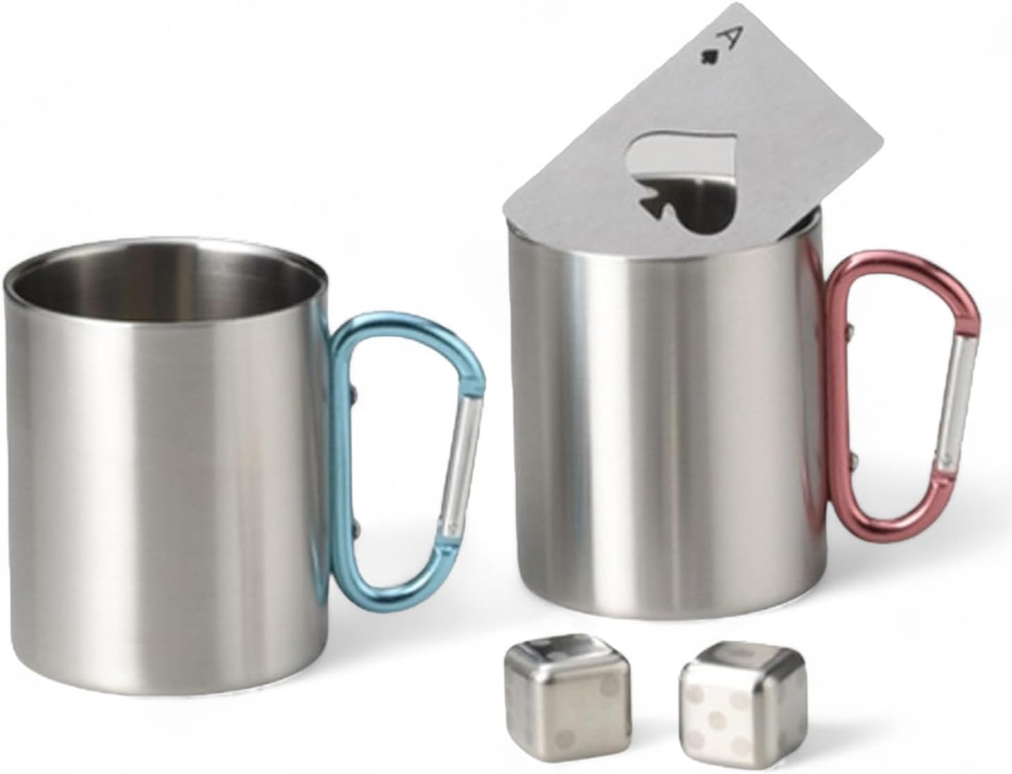 J-kitchens Pair Stainless Steel Mug Cup (Hollow Double Layer) & Non-Melting Ice 2P Set with Bottle Opener, 11.8 fl oz (350 ml)