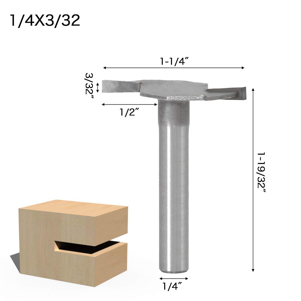 Slot Router Bits with 1/4" Shank 5PCS Slotting Cutter Router Bit Set Cutting Heigh:5/64",3/32",1/8",3/16",1/4". — Amazon image 3