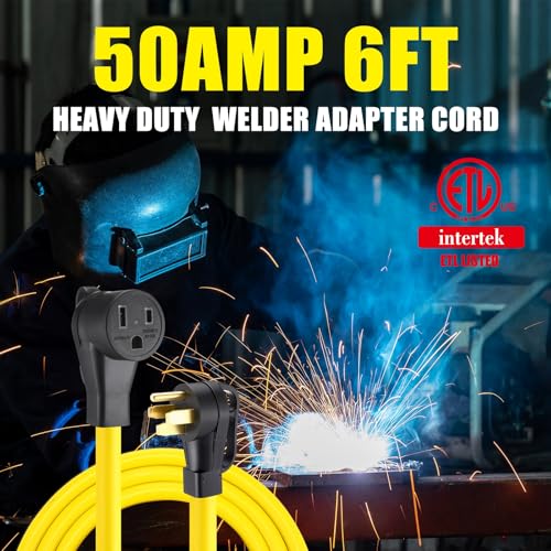 Image of Tellegloww 6ft NEMA 14-50P to 6-50R 50Amp 6 AWG Welder Extension Cord 14-50P Male to 6-50R Female 50Amp 4 Prong RV Generator to 3 Prong Welder Power Adapter, STW 6 AWG /3C, ETL Listed
