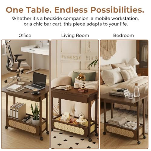 Image of HomeEssentials Convertible Sofa Sideboard & Adjustable Folding Table - Space-Saving Multi-Functional Side Table with Storage, Modern Wooden Expandable Coffee Table for Living Room & Small Spaces