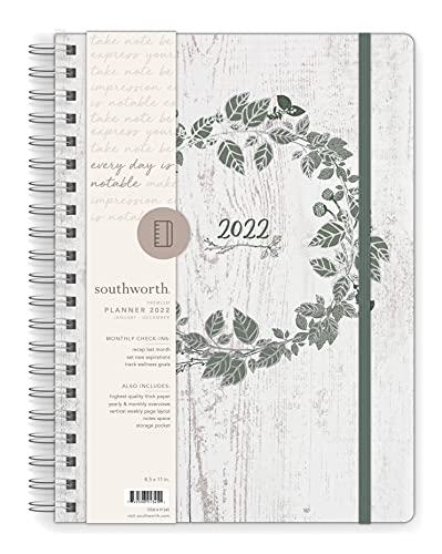 Southworth Planner (January 2022-December 2022), 8.5" x 11", Rustic Botanical Sage, Premium 28#/105 gsm Paper, Large Twin Wire (91345)