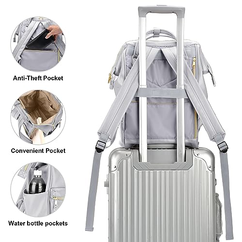 Kah&Kee Leather Backpack for Women and Men 15-inch Laptop Bag | Teacher Professional, Diaper Bag Backpack, Ideal for Work, School, Nurse, College & Travel (Silver II, Medium)2