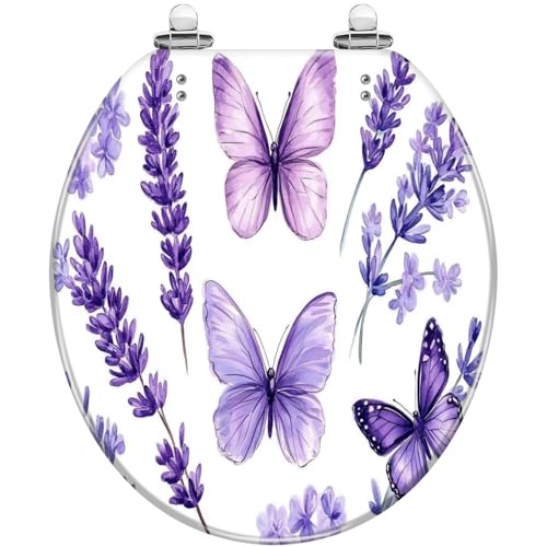 Round Toilet Seat Watercolor lavender flowers butterflies floral purple elements