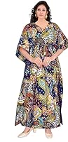 MODI FACTORY Jaipur Export Quality,Women's Cotton Kaftan Plus Size Maxi Caftan Gown. Handmade Jaipur Block Print Sleepwear One Piece Long Dress Jaipur ..Size Adjustable m to XXXL,Free Size Blue