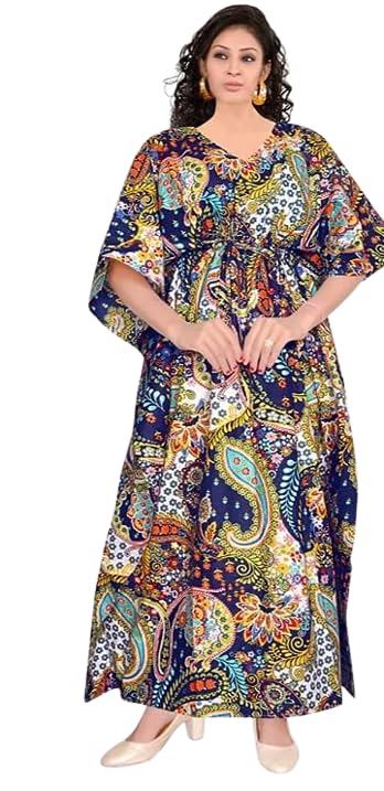 MODI FACTORYJaipur Export Quality, Maxi Kaftan for Women,Pure Cotton Nighty, Loungewear Kaftan | Hand Block Printed Women Nighty | Free Size Blue