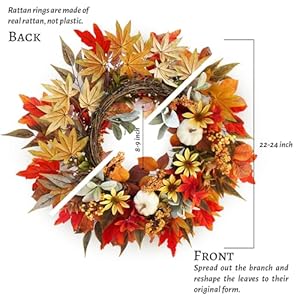 24 Inch Fall Wreaths for Front Door- Large Artificial Silk Fall Door Wreath Decorations Maples Leaf Pumpkin Berry Autumn Wreath Indoor Outdoor Thanksgiving Harvest Lambs Ear Wreath for Home 24 Inch Fall Wreaths for Front Door Large Artificial Silk Fall Door Wreath Decorations Maples Leaf Pumpkin Berry Autumn Wreath Indoor Outdoor Thanksgiving Harvest Lambs Ear Wreath for Home