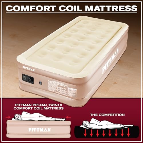 Image of Pittman - Tan Air Mattress Twin with Built in Pump - 18 inch Double High Twin Air Mattress with Built in Pump That Inflates & Deflates - Twin Blow Up Air Mattress is Ideal for Guests or Camping