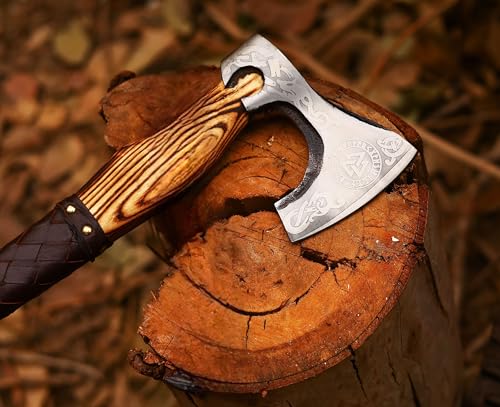 Foto von CraftTal-Wikingeraxt handgefertigt mit lederumwickeltem,48 cm EschenholzGriff,Klinge aus 1095 Kohlenstoffstahl, 11,5 cm Klingenschneide, 15 cm Klingenbreite LARP Geschenkbar