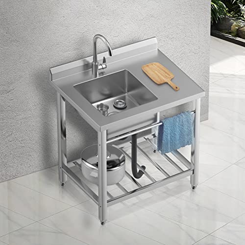 Hzaidanxin Single Bowl Kitchen Sinks,Outdoor Sink,Outdoor Sink,Small Rv Sink,Bar Sink Drop In,Bar With Cutting Board,Utility Sink,Laundry Tub,Free Standing Stainless-Steel 31In #TOP2