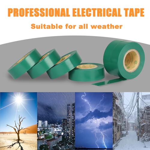 Image of Green Electrical Tape, UL Approved, Industrial Grade Vinyl Electrical Insulating Tape, Electric Tape for Improvement Electrical Equipment, 0.7in X 33ft (6 Pack)