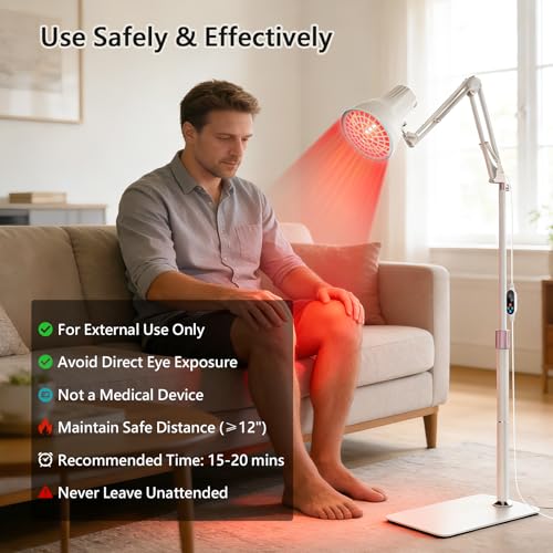 150W Floor Infrared Lamp, 660nm Red Light & 810-1000nm Infrared Light Lamp, 3 Power Settings & 10-90Mins Timer, Flexiable Adjustable Height and Angle, for Relaxation at Home - Image 5