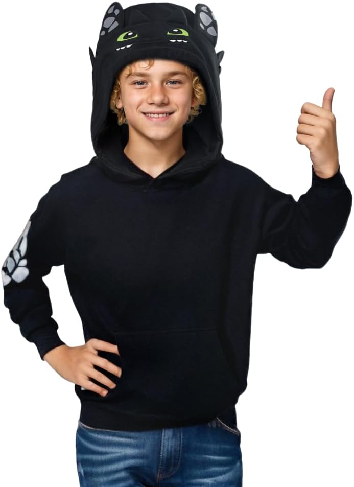 EusnadyDragon Hoodie for Kids Coat Fleece Costume with Ears Animal Dragon Sweater for Teen Boys Girls Gift