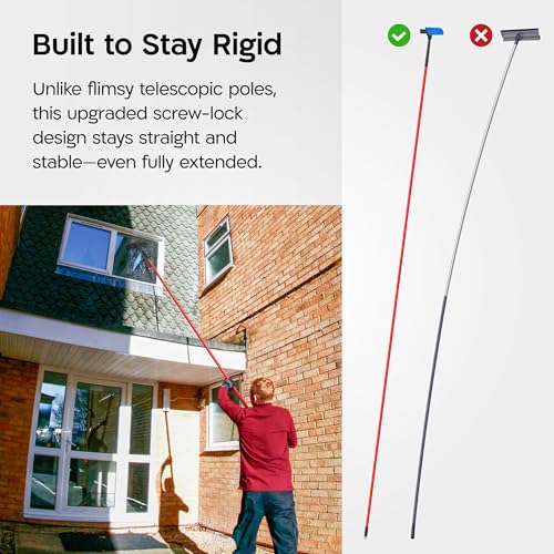 Image of Tyroler Window Squeegee with Extension Pole 1-12.5ft | Window Cleaner Tool | | 10-Part Windows Washing Kit with Extension Pole | Professional Telescopic Window Squeegee for Home & High Glass