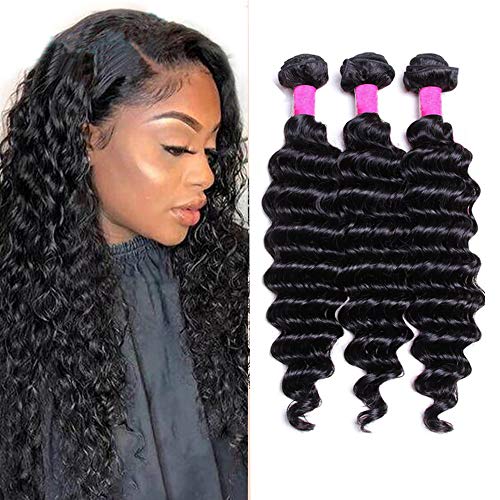 Brazilian Deep Wave Bundles 10A Virgin Human Hair Bundles Wet and Wavy Curly Hair Weave 3 Bundles (26/28/30)