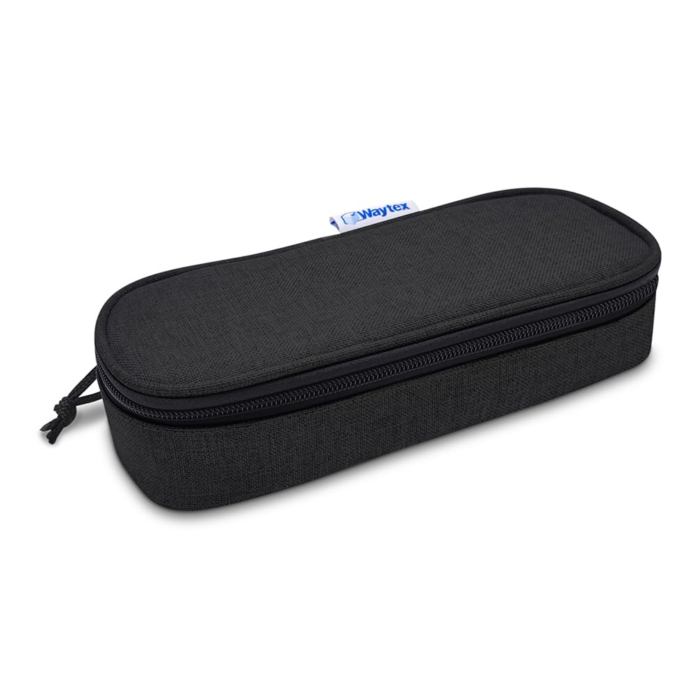 Waytex 931160 Large Capacity Semi Rigid Oval Zip Pencil Case for School, Office, Storage, Cosmetics - 23 x 9 x 6 cm - Black, Black, One Size